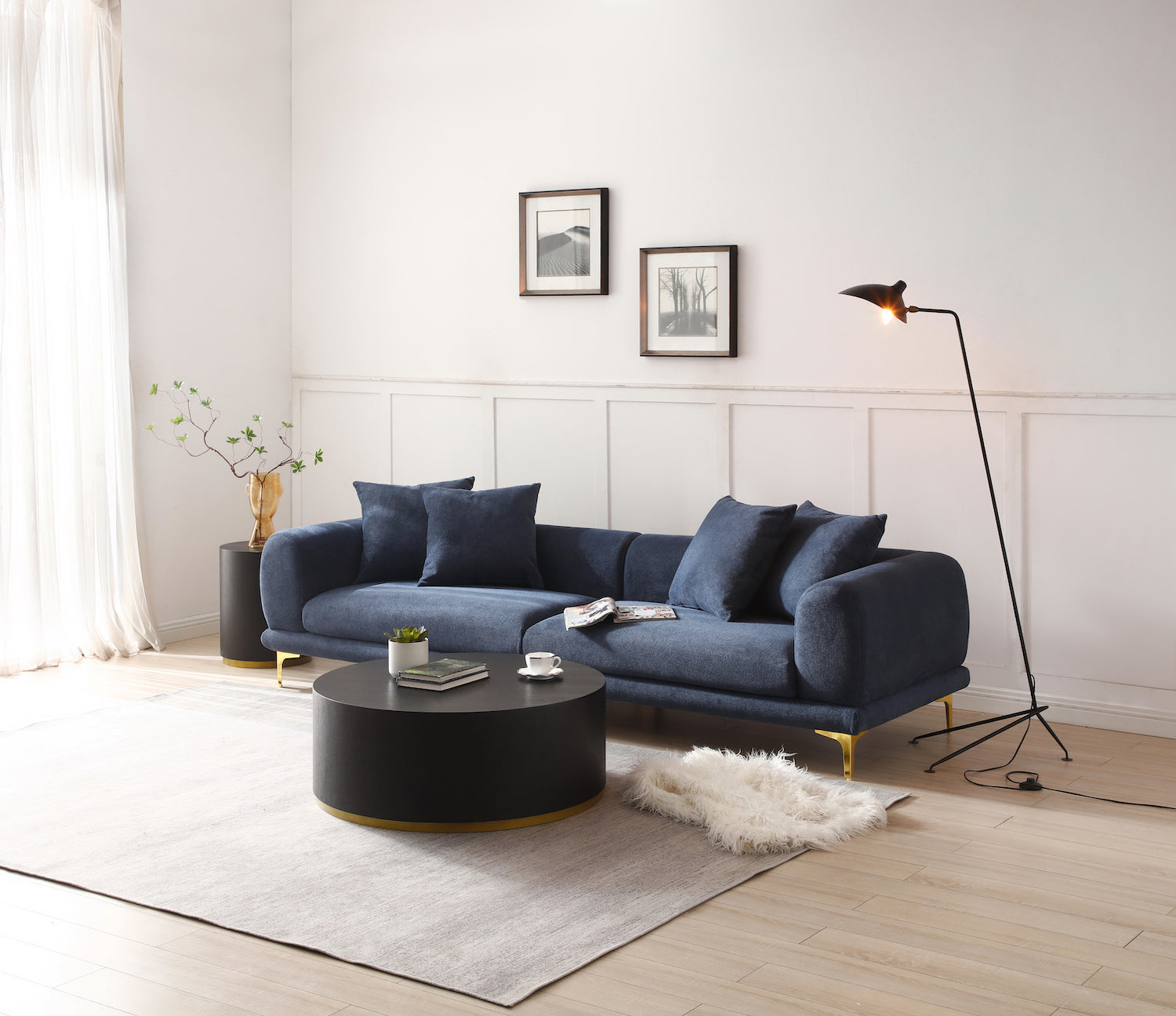 Justone 108.3" Mid-Century Modern Upholstered Sofa in Blue
