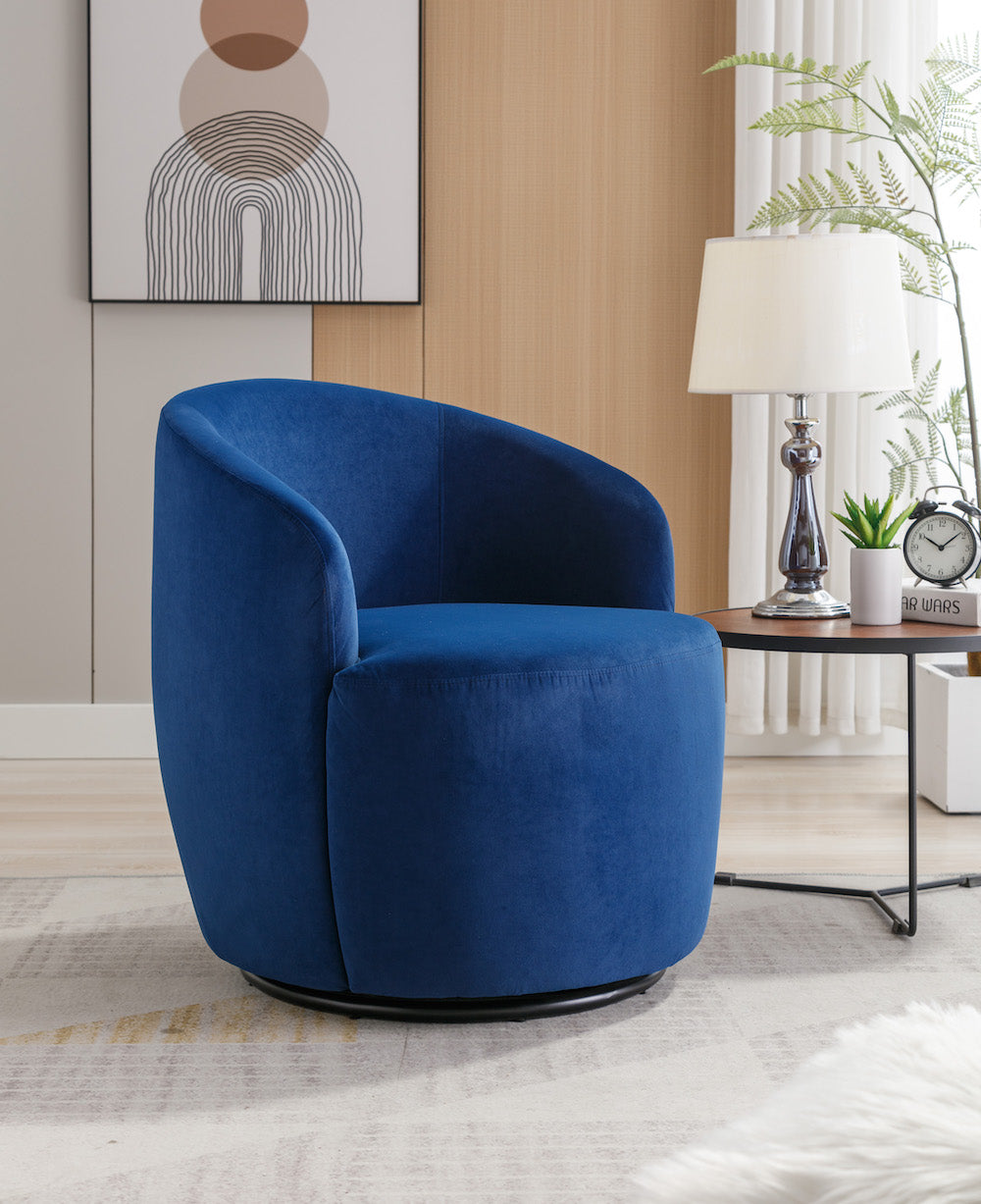 DG Collection Modern Velvet Fabric Swivel Barrel Accent Chair - Blue