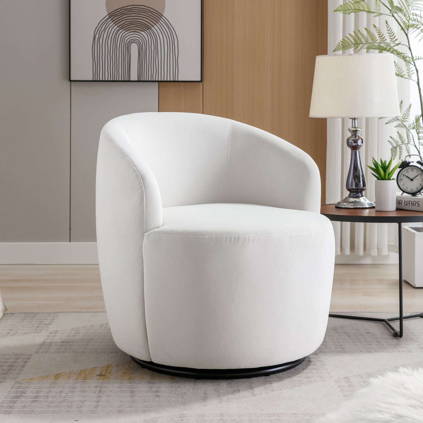 DG Collection Modern Velvet Fabric Swivel Barrel Accent Chair - White