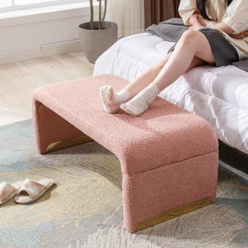 DG Collection Modern New Boucle Fabric Ottoman Footstool - Pink