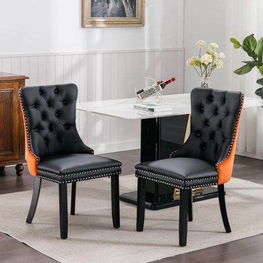 Nikki Modern PU Leather & Velvet Dining Chair Set of 2 - Orange & Black