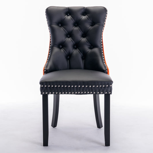 Nikki Modern PU Leather & Velvet Dining Chair Set of 2 - Orange & Black