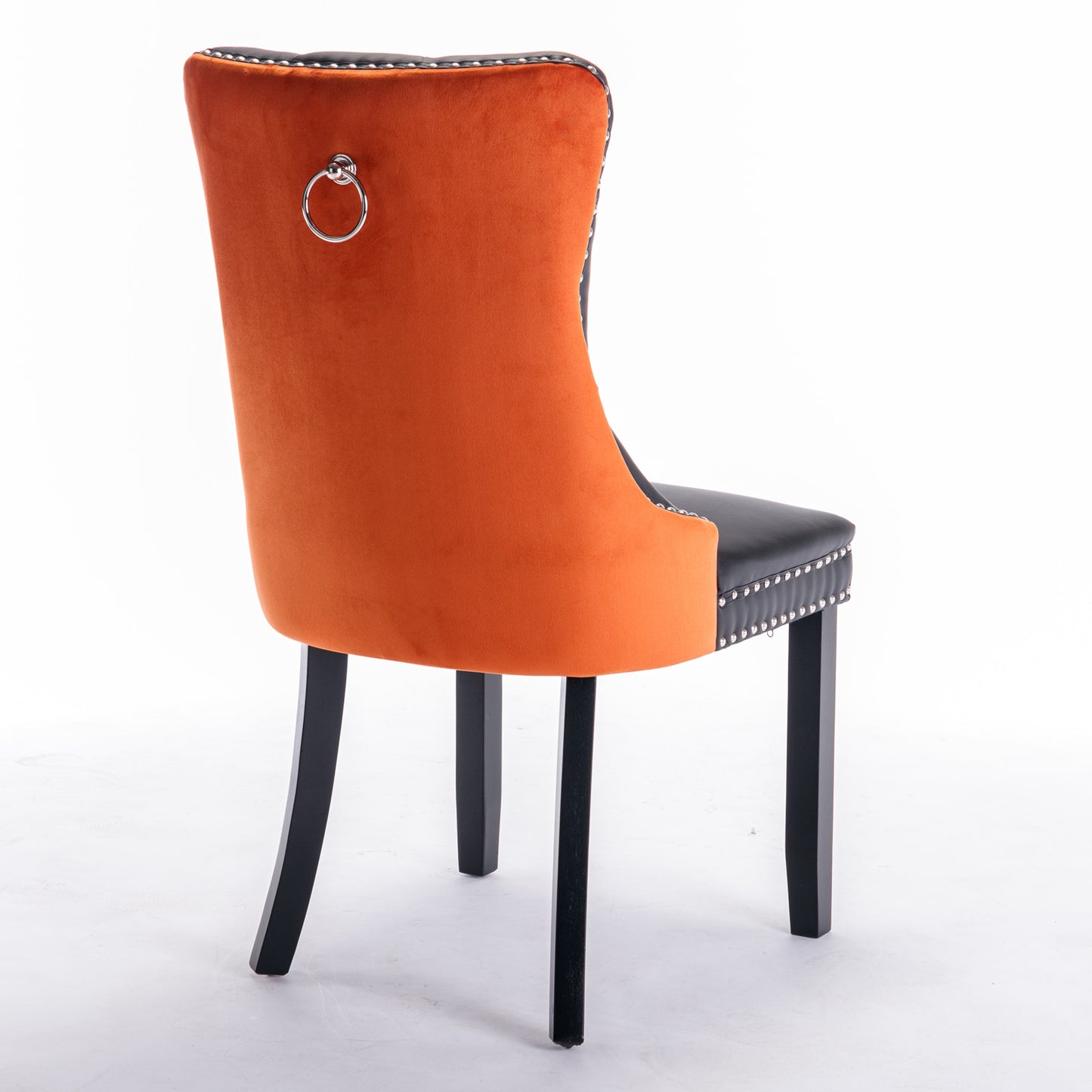 Nikki Modern PU Leather & Velvet Dining Chair Set of 2 - Orange & Black