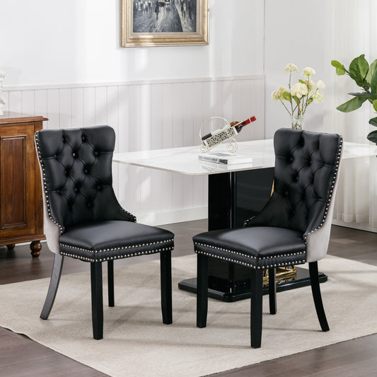 Nikki Modern PU Leather & Velvet Dining Chair Set of 2 - Gray & Black