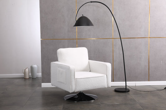 Haifa Modern Swivel Accent Chair in Teddy Upholstery - White