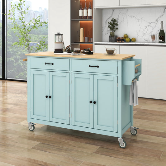 K&K Mobile Kitchen Island Cart with Solid Wood Top- Mint