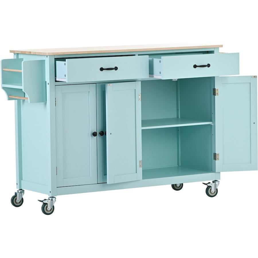 K&K Mobile Kitchen Island Cart with Solid Wood Top- Mint