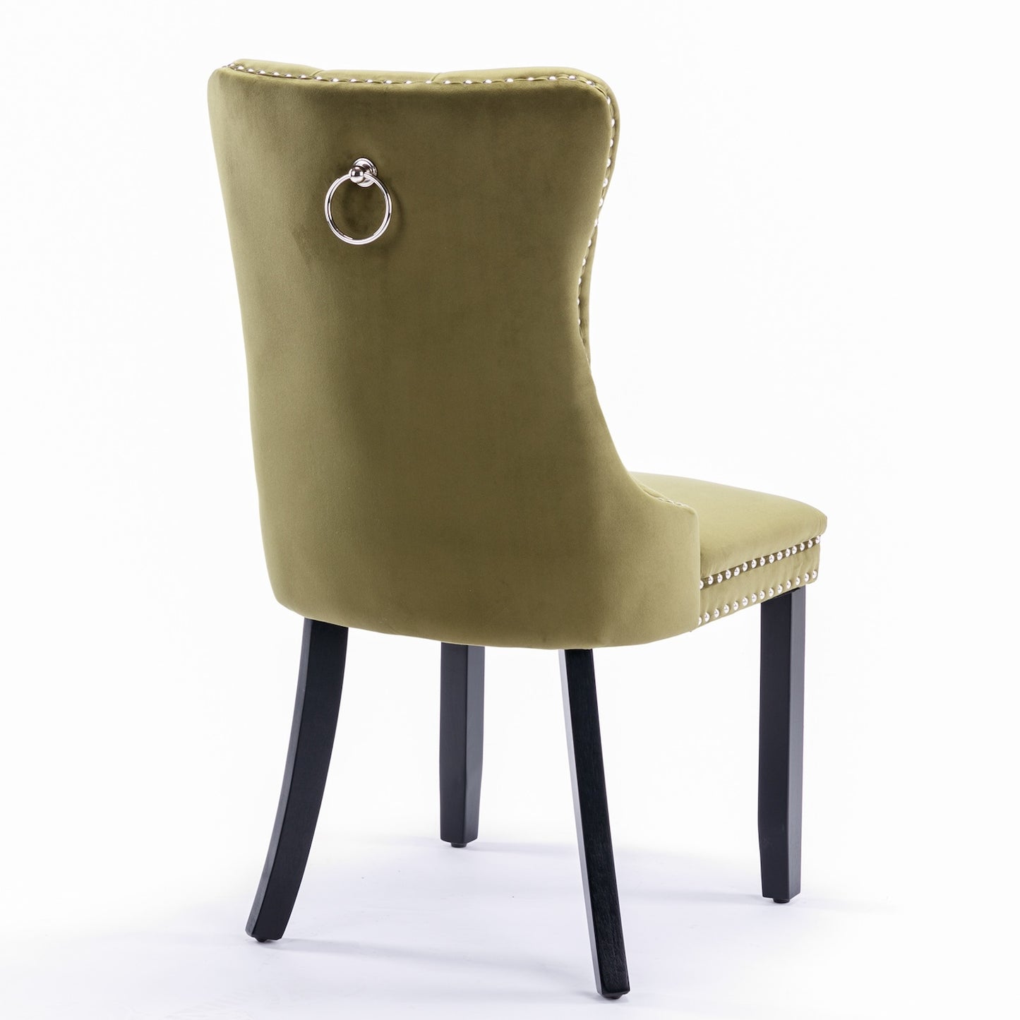 Nikki Tufted Dining Chair with Black Legs in Olive Velvet Set of 2