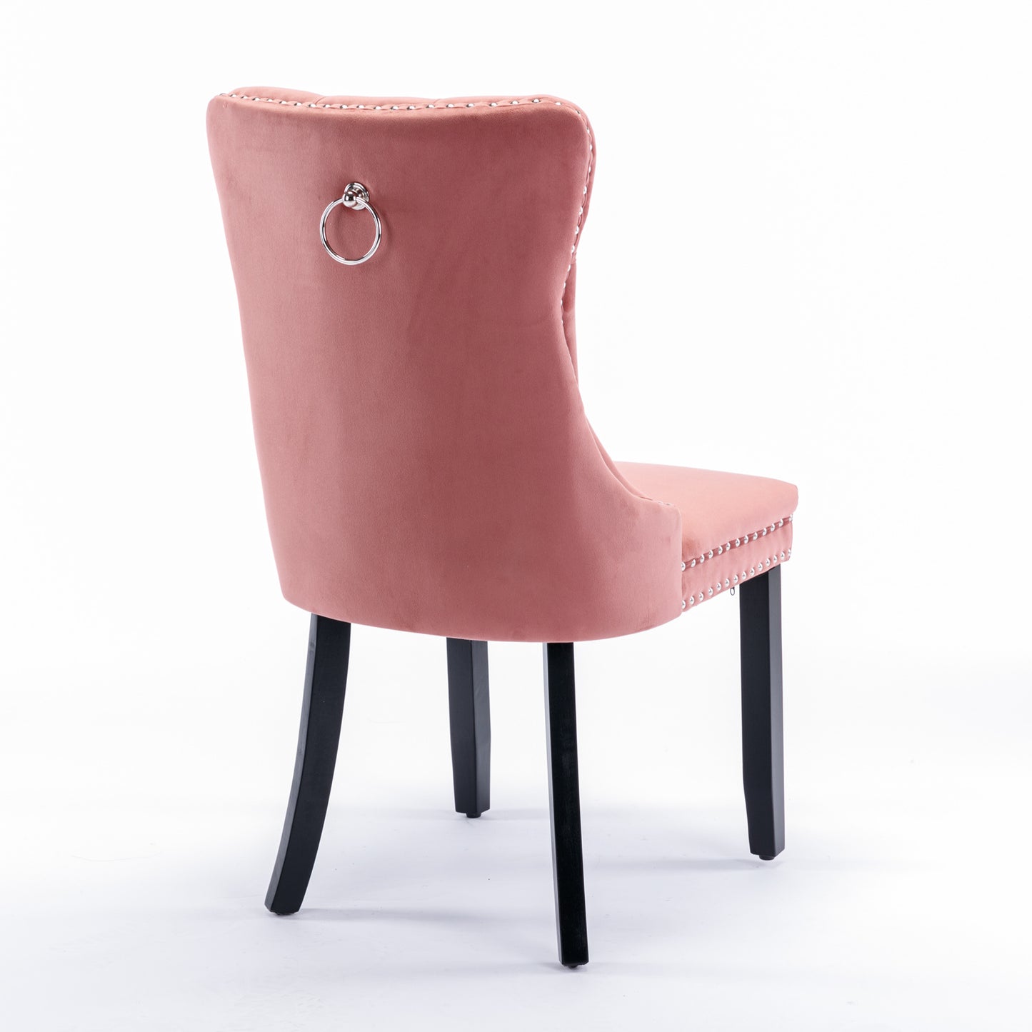 Nikki Tufted Dining Chair with Black Legs in Pink Velvet Set of 2