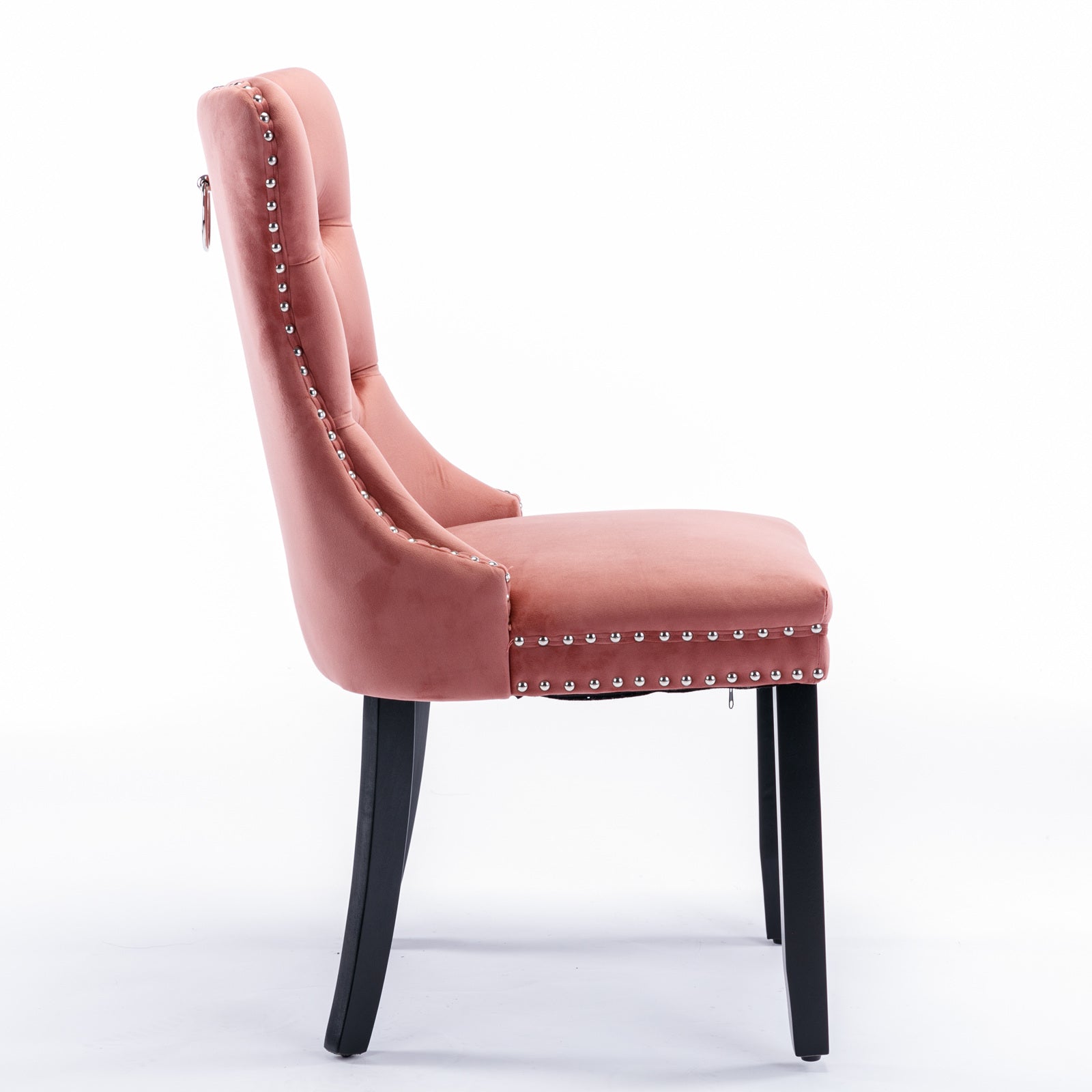 Nikki Tufted Dining Chair with Black Legs in Pink Velvet Set of 2