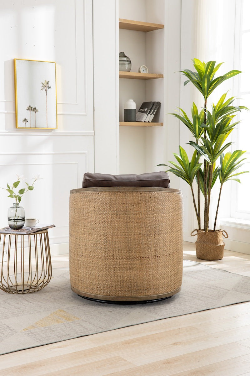 Coolmore Modern Leather Barrel Swivel Chair - Brown