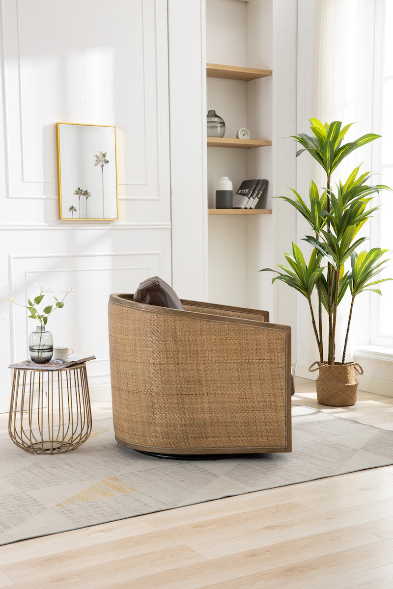 Coolmore Modern Leather Barrel Swivel Chair - Brown