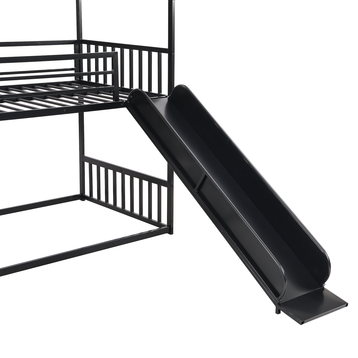 WM Store Twin Size Metal Bunk Bed with Slide & Staircase