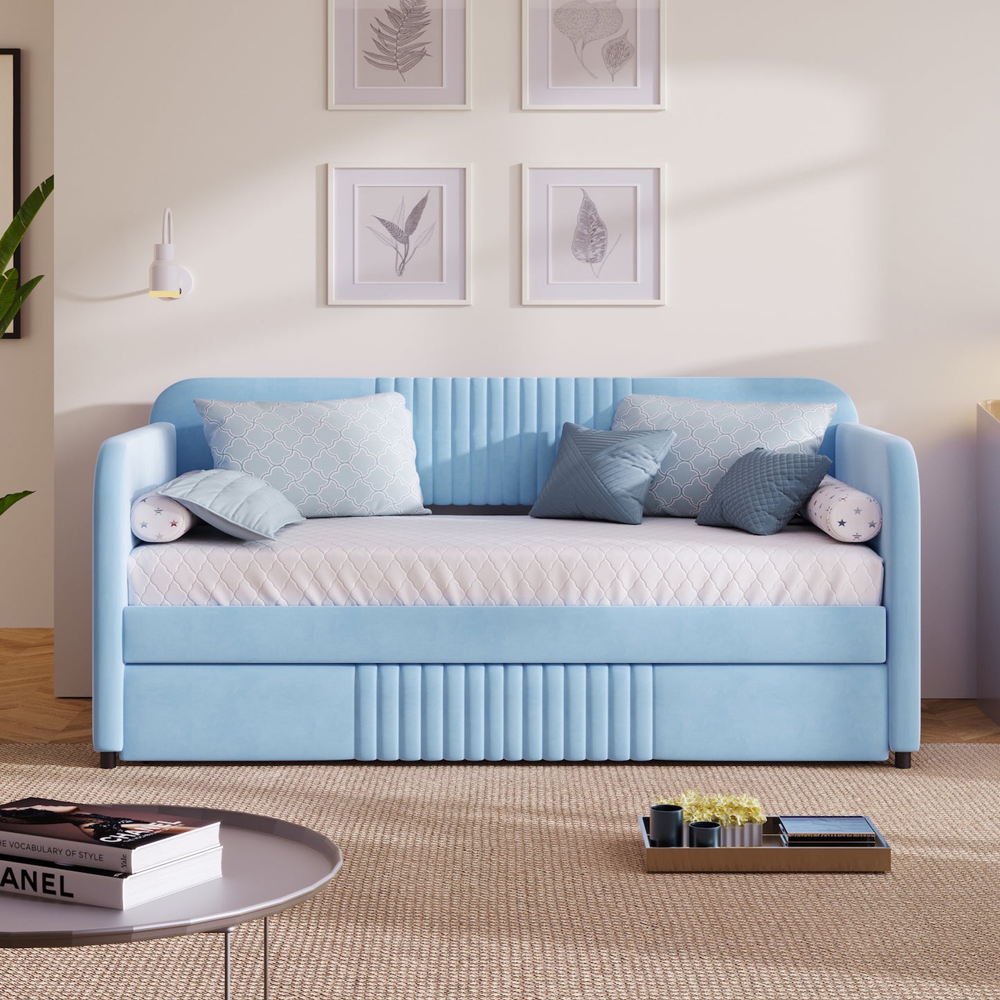 Ladybug Light Blue Upholstered Daybed & Trundle Set
