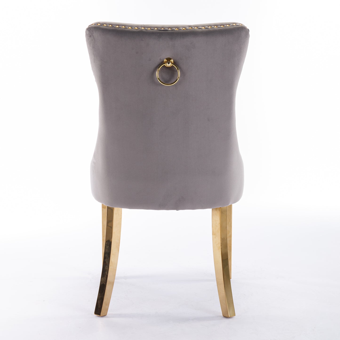Nikki Tufted Dining Chair with Golden Legs in Gray Velvet Set of 2
