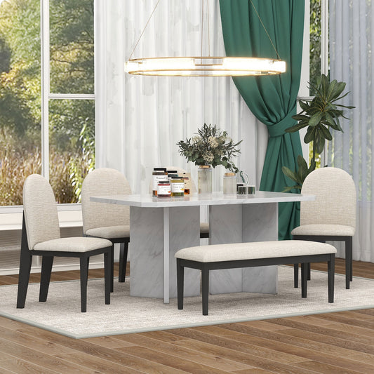 Hawkins Modern 6-Piece Faux Marble Dining Set - White