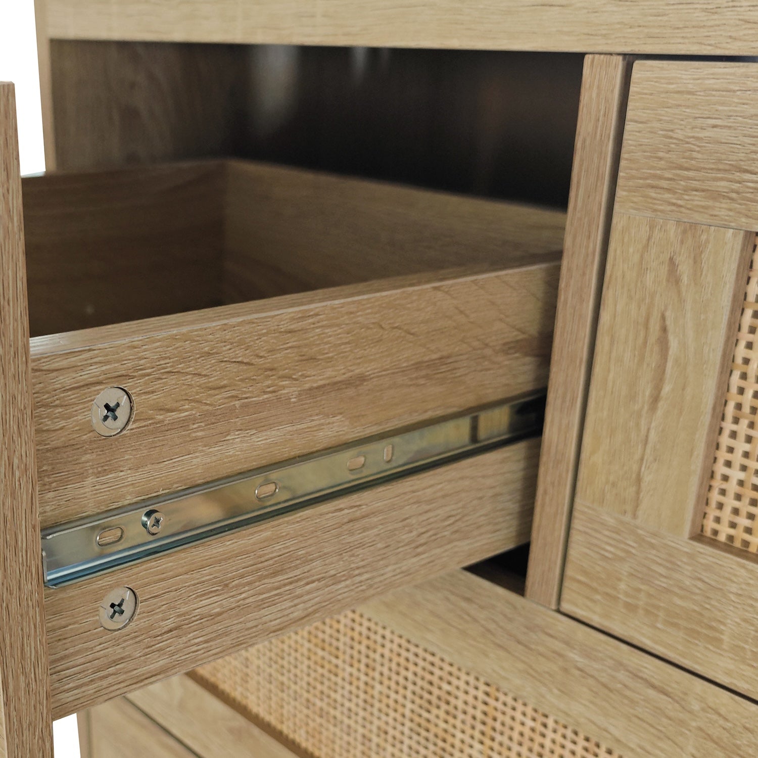 Danita 4-Drawer Cabinet in Natural Finish with Rattan Drawer Fronts