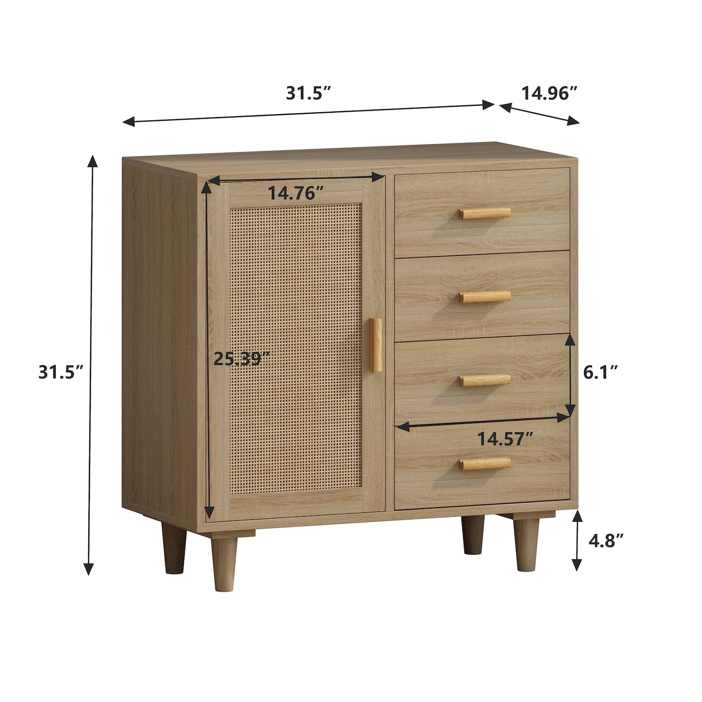 Danita 4-Drawer Cabinet in Natural Finish with Rattan Drawer Fronts