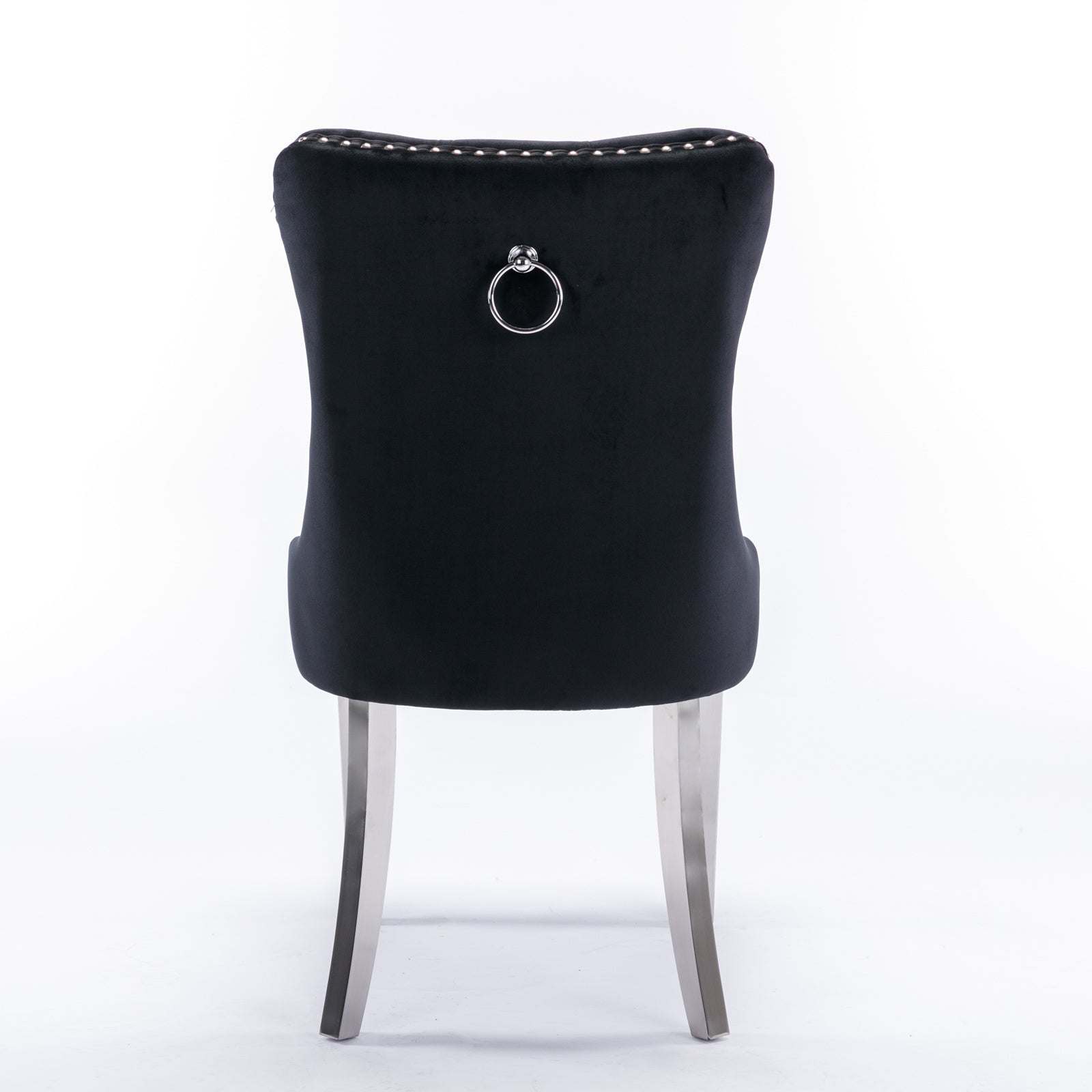 Nikki Tufted Dining Chair with Silver Legs in Black Velvet Set of 2