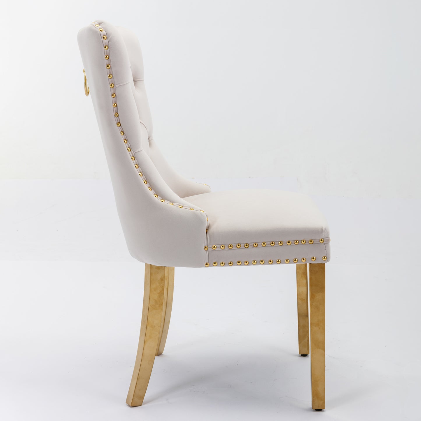 Nikki Tufted Dining Chair with Golden Legs in Beige Velvet Set of 2
