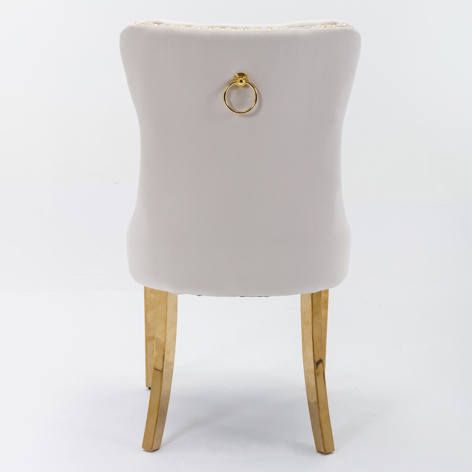 Nikki Tufted Dining Chair with Golden Legs in Beige Velvet Set of 2