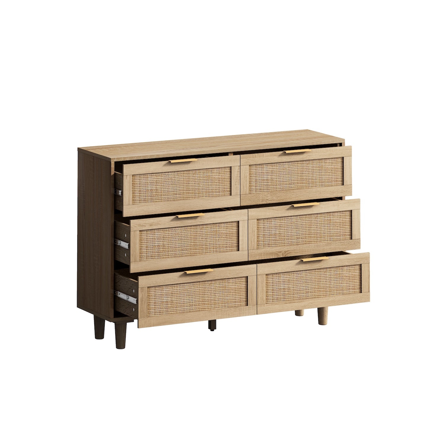 Danita 6-Drawer Cabinet in Natural Finish with Rattan Drawer Fronts