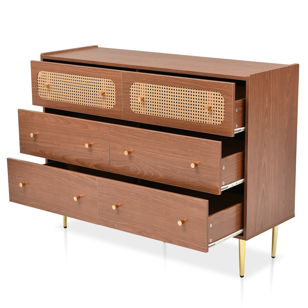 Cosyliving 6-Drawer Dresser with Rattan Drawer Fronts - Walnut