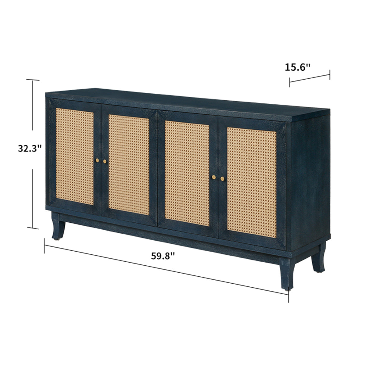 Zrun Accent Cabinet with Rattan Door Fronts - Antique Blue