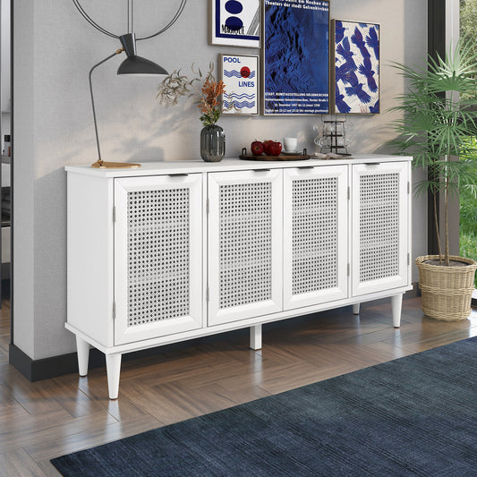 Trexm Modern Sideboard with Rattan Fronts - White
