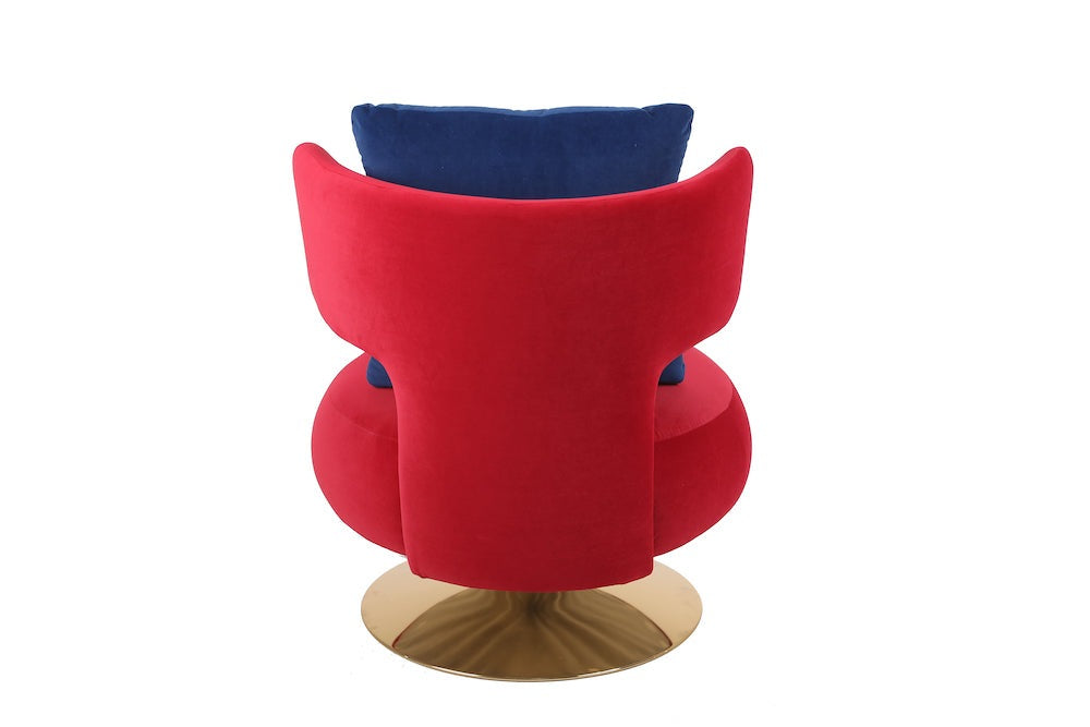 XR Modern Velvet Swivel Accent Chair with Gold Base - Red