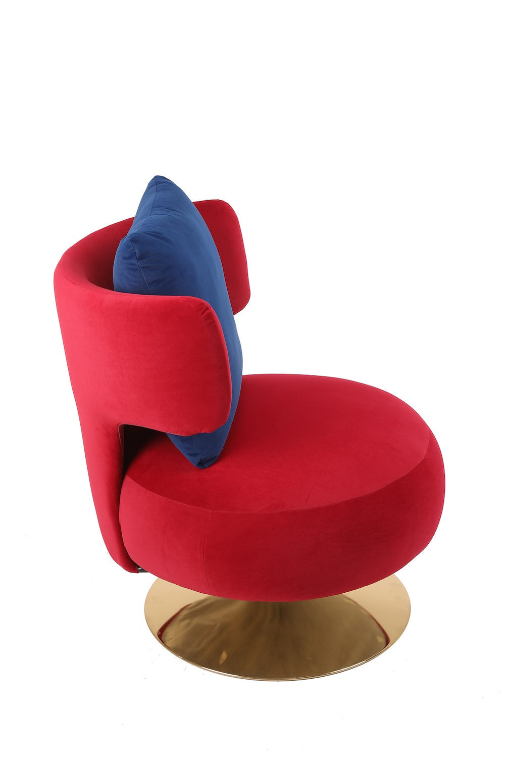 XR Modern Velvet Swivel Accent Chair with Gold Base - Red