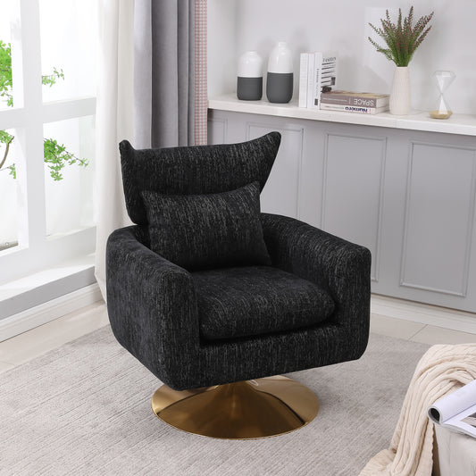 XR Mid-Century Modern Swivel Chair with Gold Base - Black