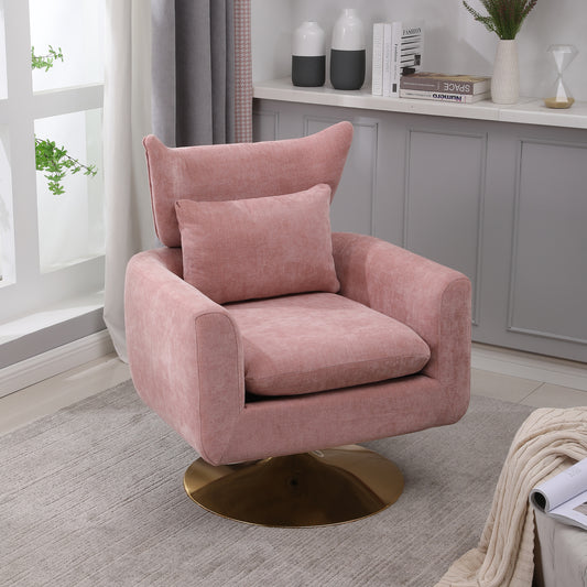 XR Mid-Century Modern Swivel Chair with Gold Base - Pink