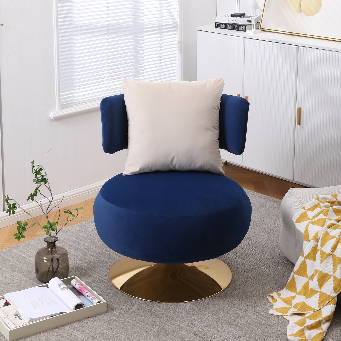 XR Modern Velvet Swivel Accent Chair with Gold Base - Blue