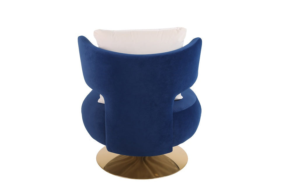 XR Modern Velvet Swivel Accent Chair with Gold Base - Blue