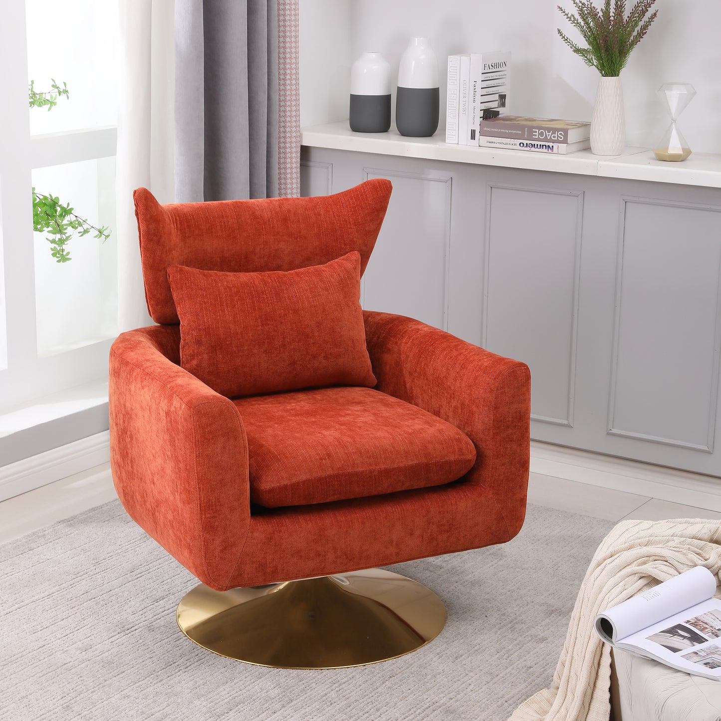 XR Mid-Century Modern Swivel Chair with Gold Base - Orange