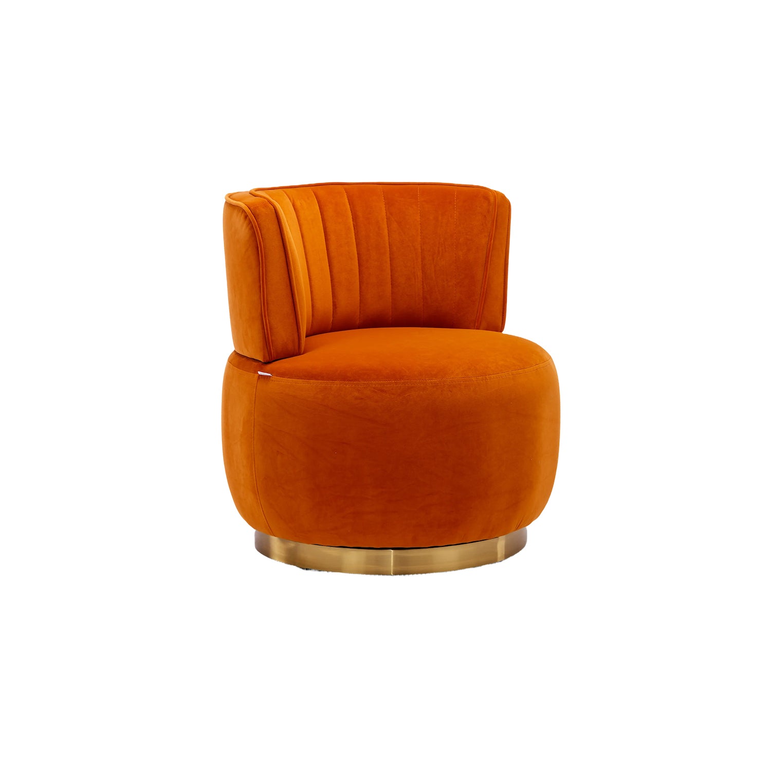 Marsha Contemporary Velvet Swivel Chair with Gold Trim - Orange