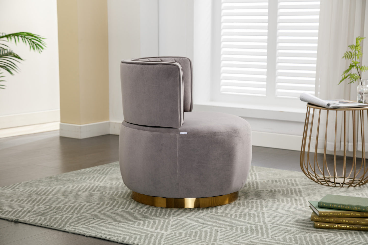 Marsha Contemporary Velvet Swivel Chair with Gold Trim - Gray