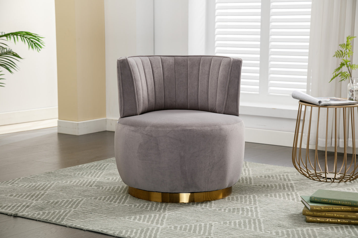 Marsha Contemporary Velvet Swivel Chair with Gold Trim - Gray