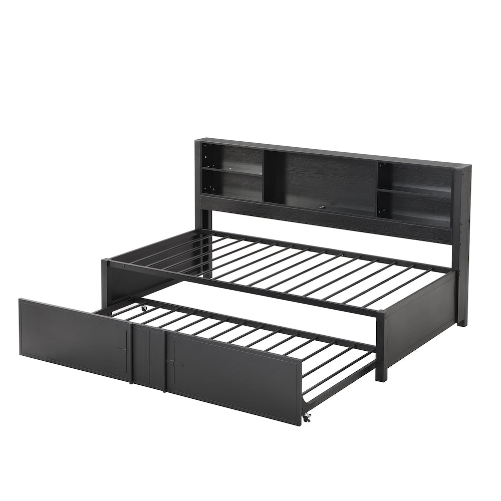 Lucas Twin Bookcase Daybed with Trundle - Black