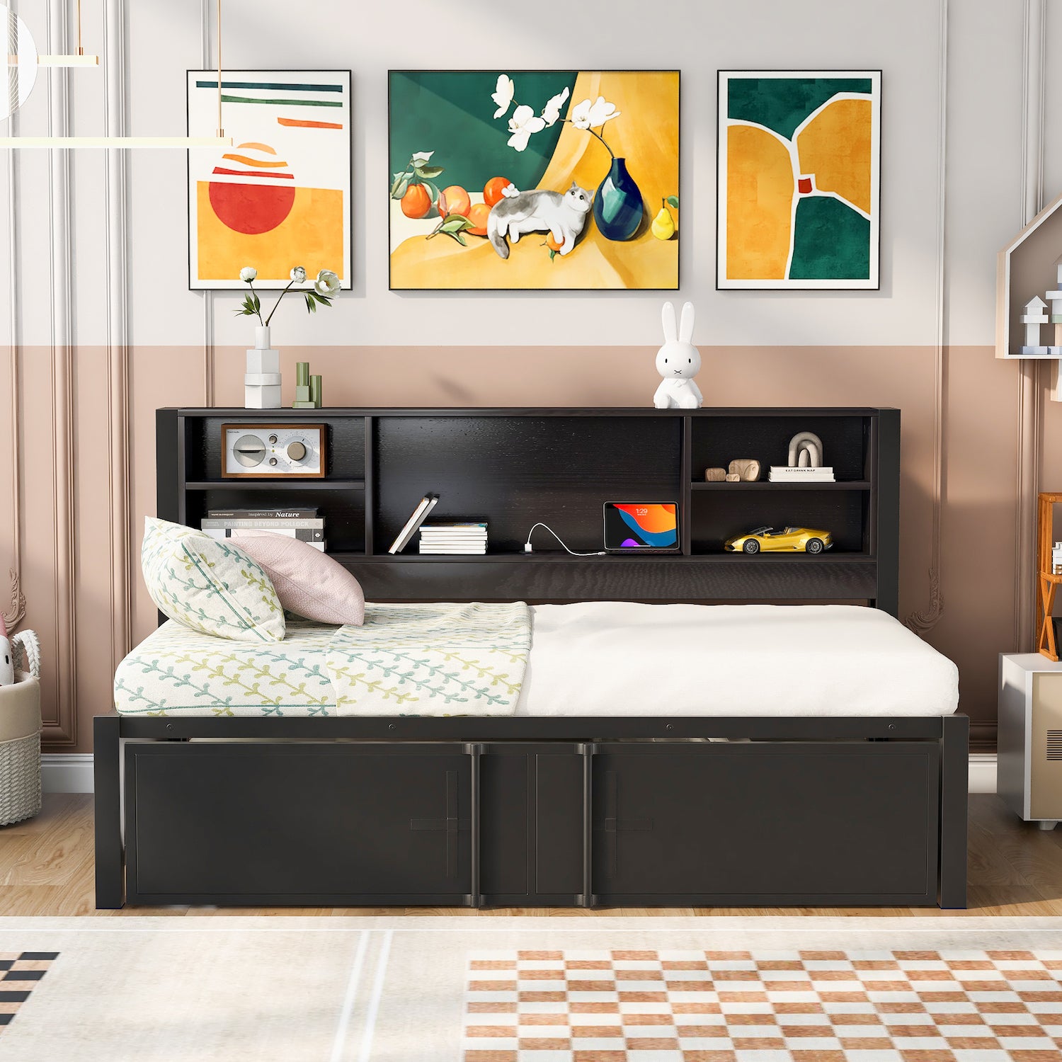 Lucas Twin Bookcase Daybed with Trundle - Black