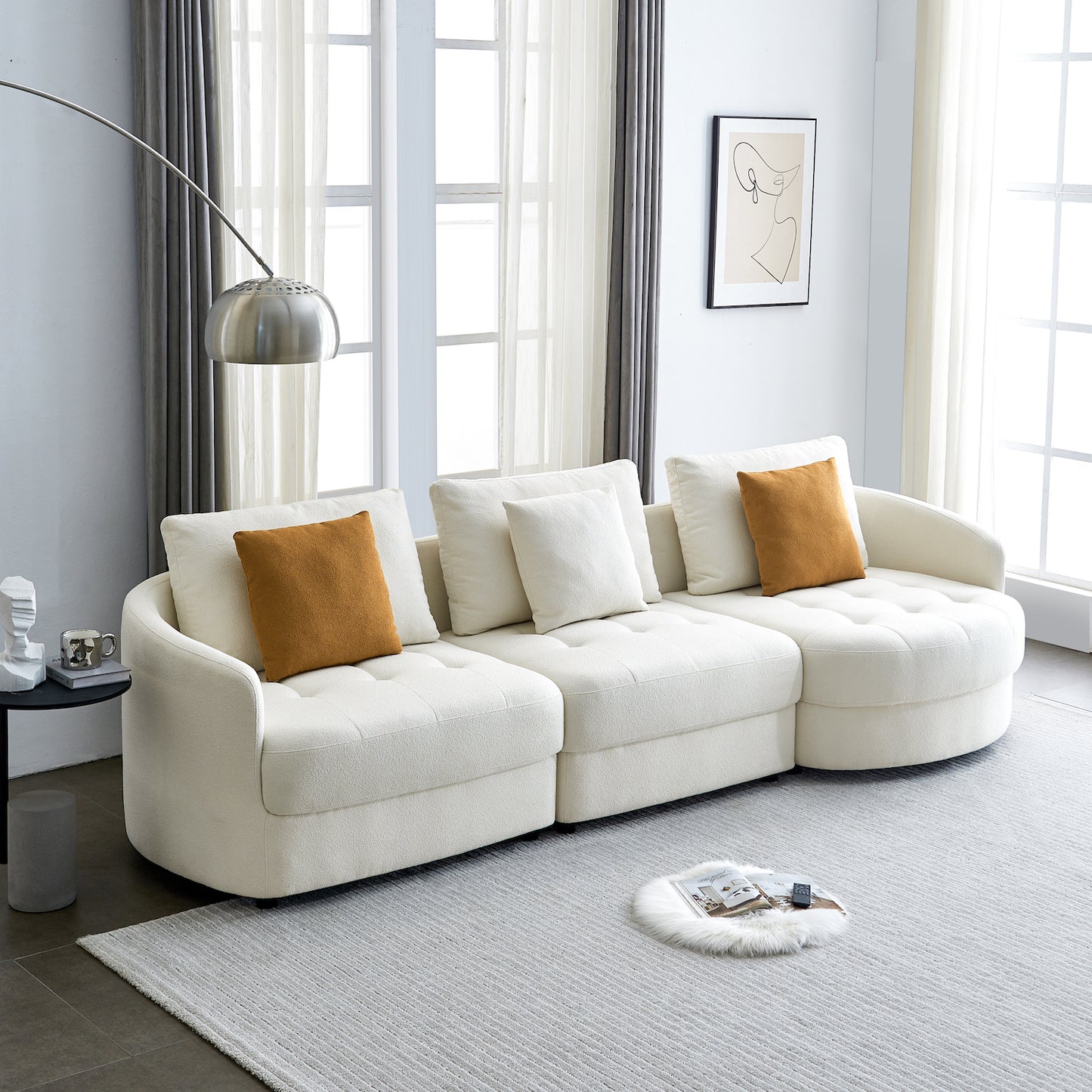 Modasi Modern Sofa in Plush Teddy Upholstery - Beige