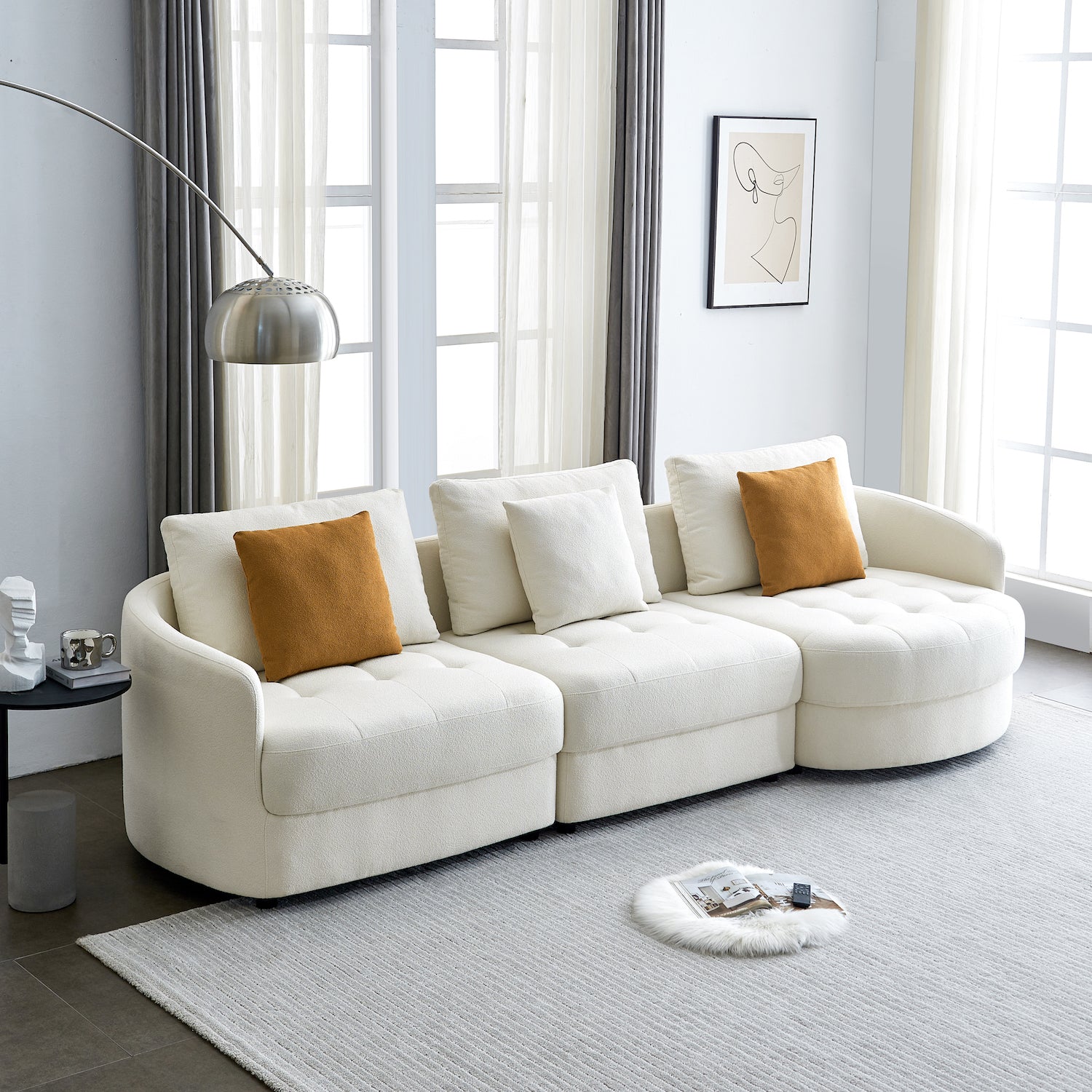 Modasi Modern Sofa in Plush Teddy Upholstery - Beige