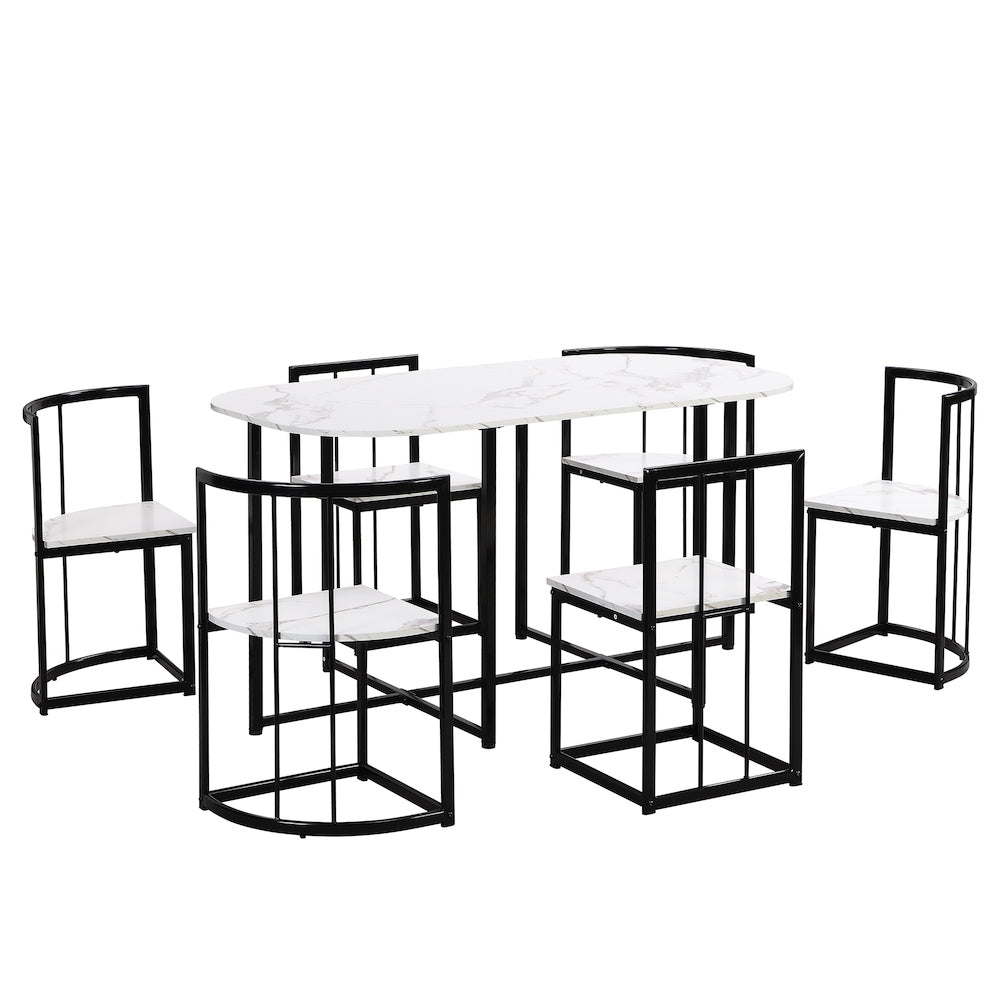 TOPMAX Modern 7-Piece Dining Table Set with Faux Marble Top - Black & White