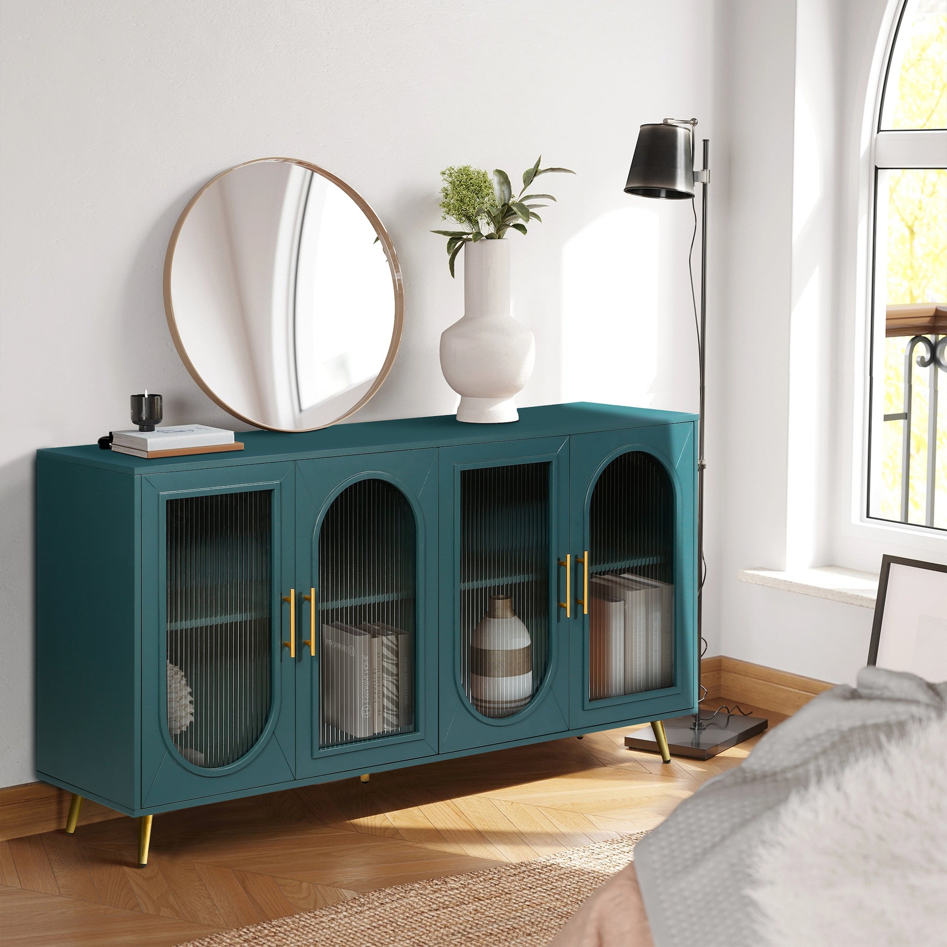 Zrun Accent Cabinet with Glass Door Fronts - Antique Blue