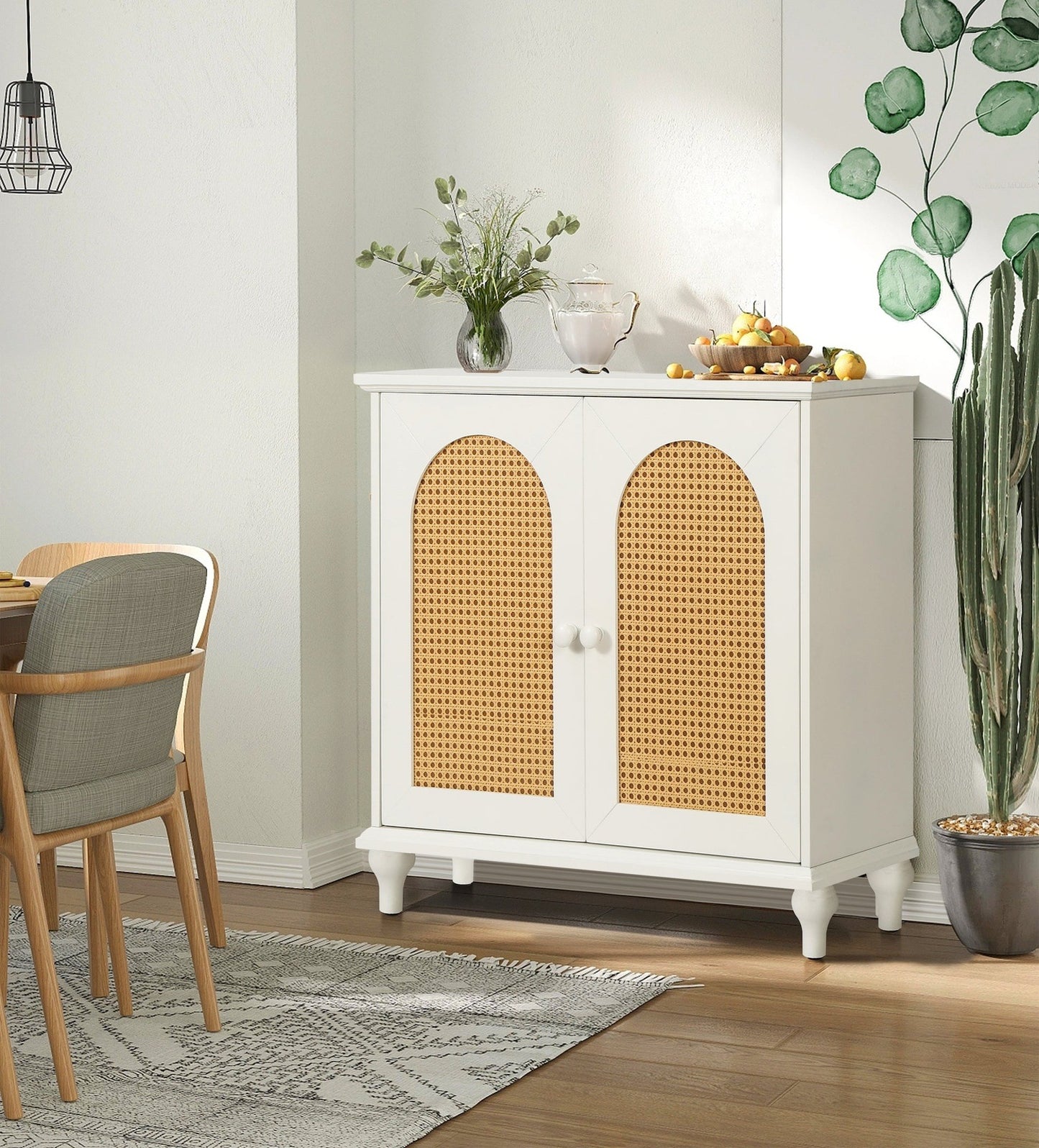 Zrun 2-Door Wooden Accent Cabinet with Rattan Fronts - Antique White