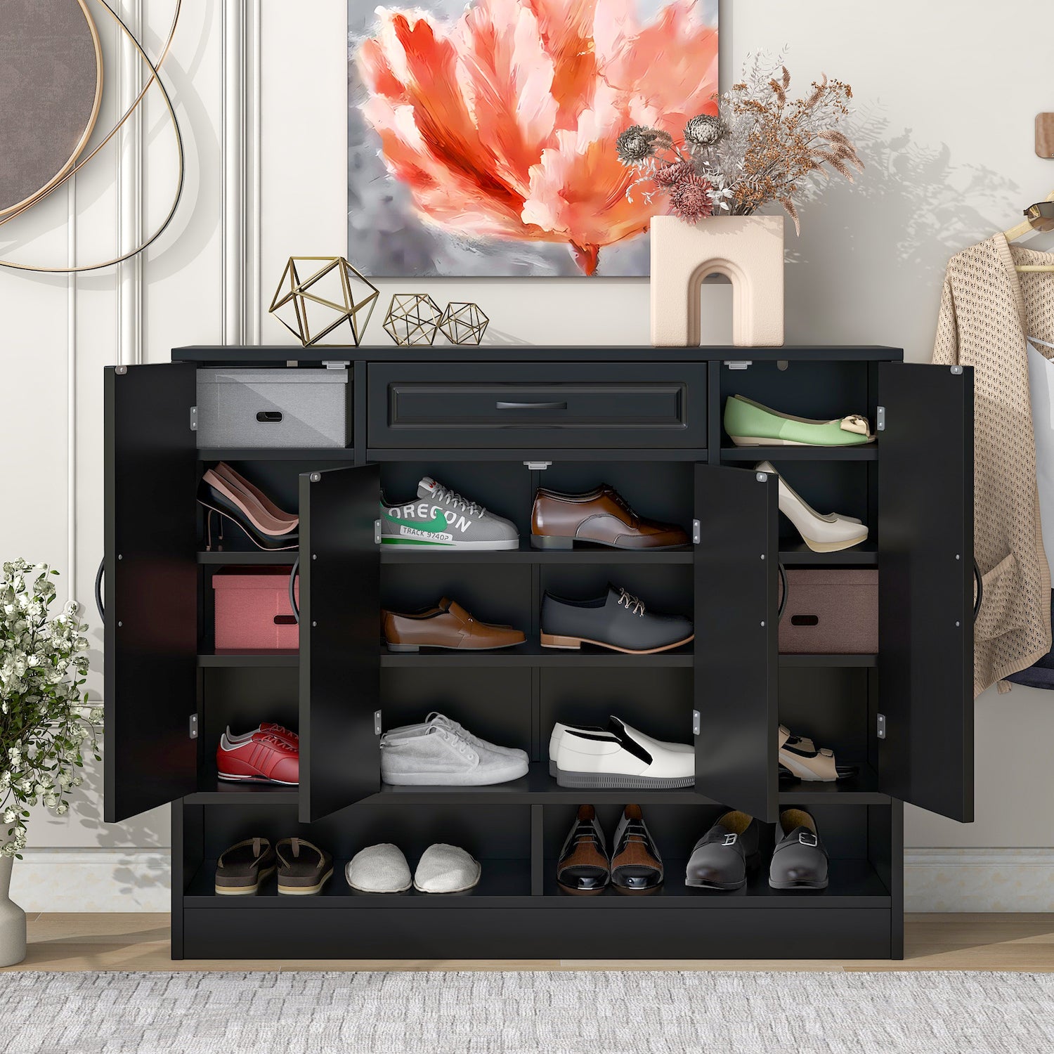 On-Trend Modern Entryway Cabinet with Shoe Storage - Black