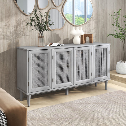 Trexm Modern Sideboard with Rattan Fronts - Gray