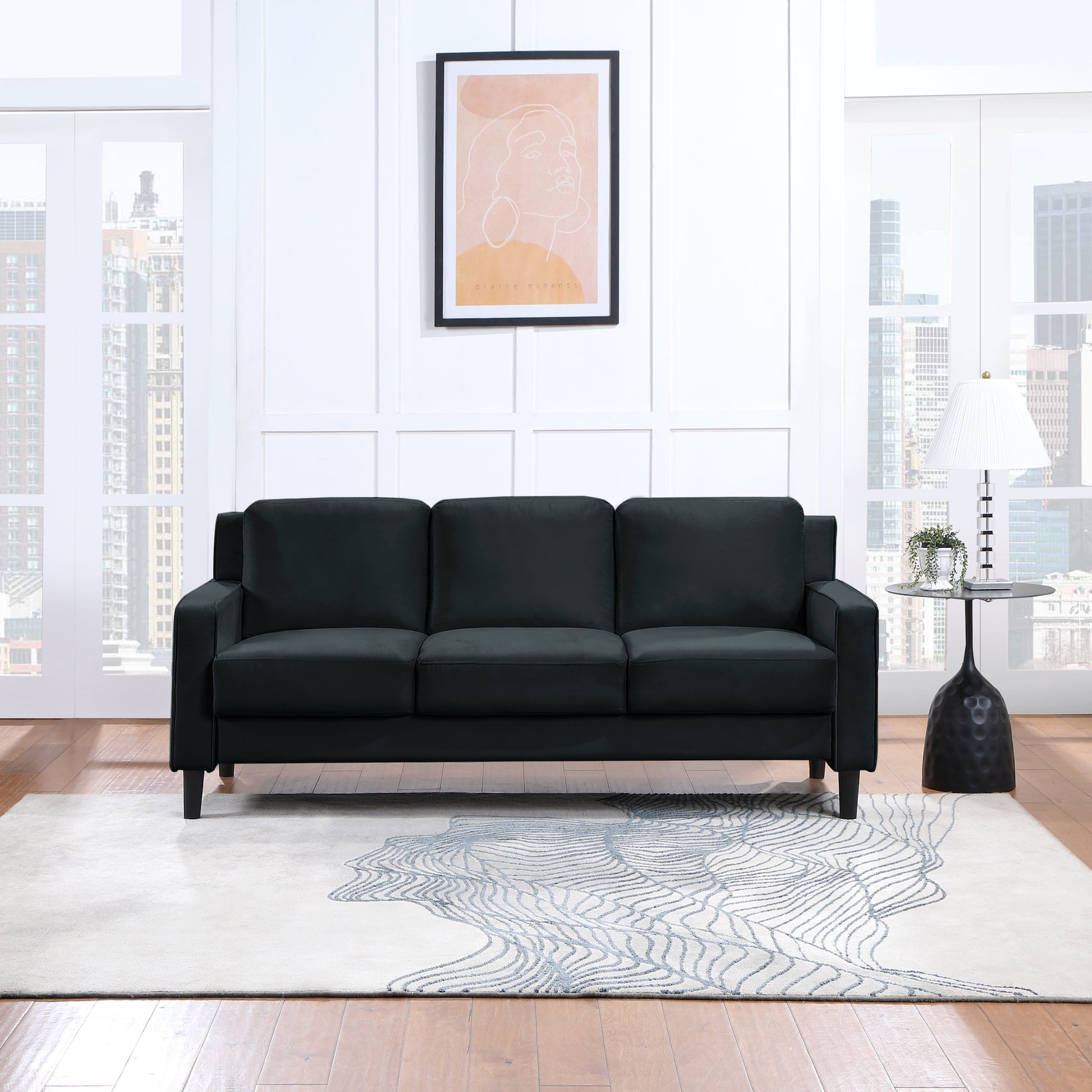Justone Interior Mid-Century Modern Sofa - Black