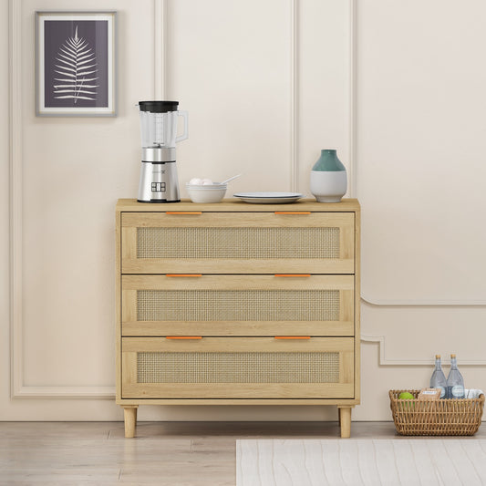Spribung 31.5" 3 Drawer Cabinet with Rattan Drawers